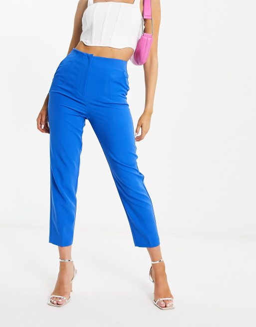 Mango slim leg tailored cigarette pants in navy