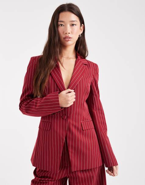 Miss Selfridge cinch pinstripe blazer co-ord in oxblood