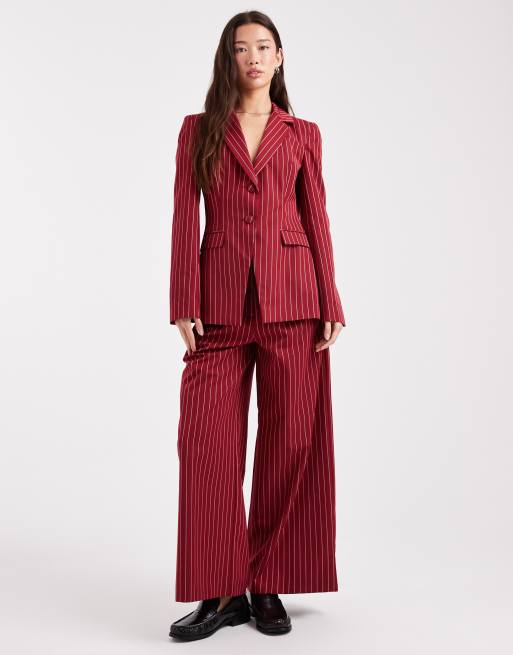 Miss Selfridge cinch pinstripe blazer in oxblood - part of a set