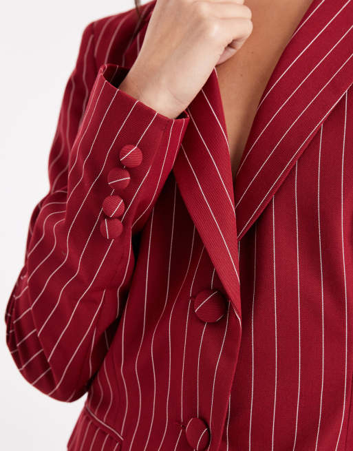Miss Selfridge cinch pinstripe blazer in oxblood - part of a set