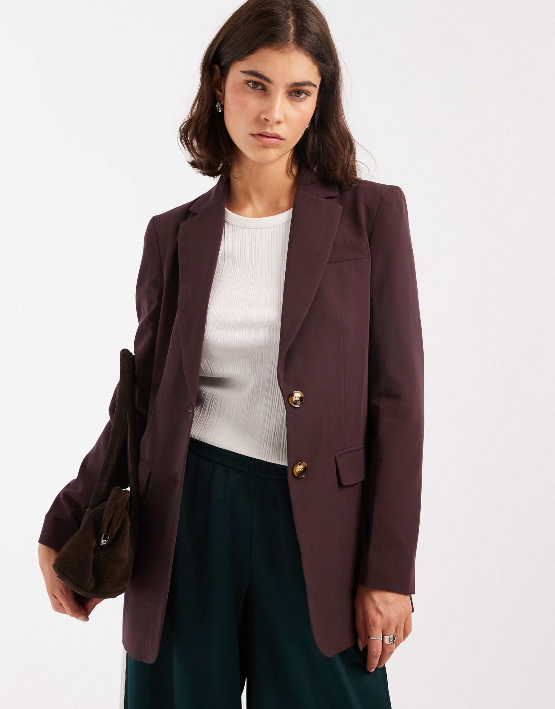 miss selfridge cinched blazer in deep plum