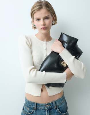 Miss Selfridge Cinched Compact Knit Cardigan In White
