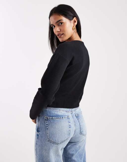 Miss Selfridge cinched waist brushed rib cardigan in black, 2 of 4