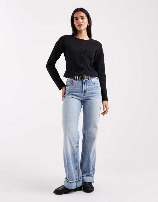 Miss Selfridge cinched waist brushed rib cardigan in black, 3 of 4