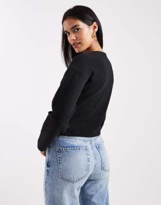 Miss Selfridge Cinched Waist Brushed Rib Knit Cardigan In Black