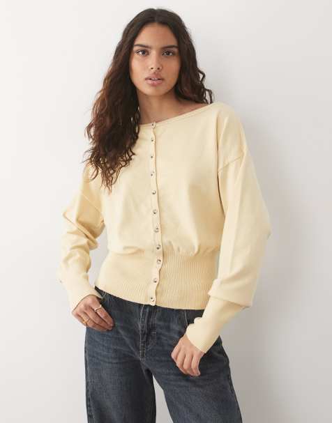 Miss Selfridge cinched waist cardigan in butter yellow - view 1