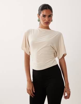 Miss Selfridge Cinched Waist Cowl Back Top With Lace Trim In White