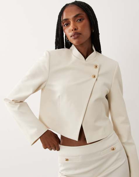 Miss Selfridge clean mandarin crop blazer co-ord in ivory - view 1
