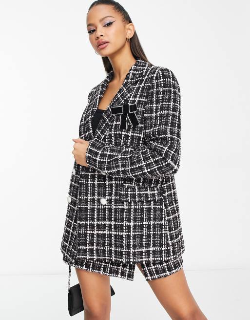 Black and white outlet tartan skirt and blazer