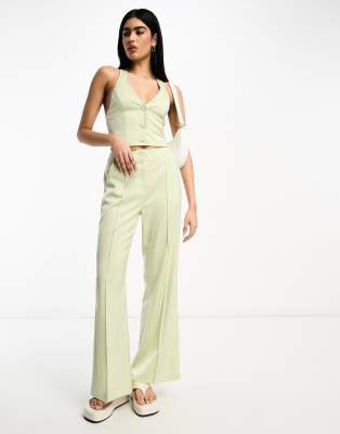 Miss Selfridge Miss Selfridge co-ord high waist straight leg trousers in green satin