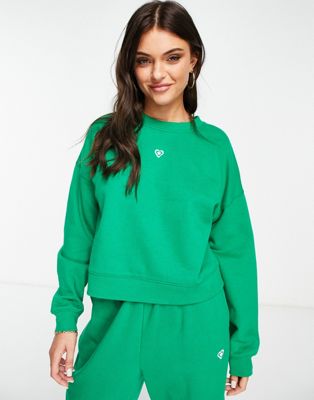 Miss Selfridge co-ord sweatshirt in green with heart embroidery - ASOS Price Checker