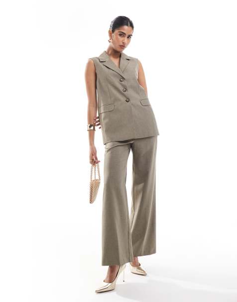 Miss Selfridge co-ord tailored wide leg trouser in khaki - view 1