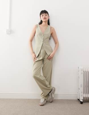 Miss Selfridge Miss Selfridge co-ord tailored wide leg trouser in khaki-Green