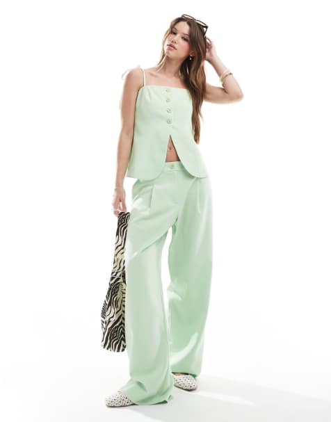 Miss Selfridge co-ord tailored wide leg trouser in matcha green - view 1