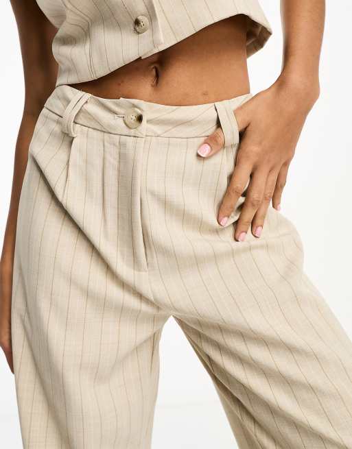 Miss Selfridge co-ord tailored wide leg trouser in taupe pinstripe