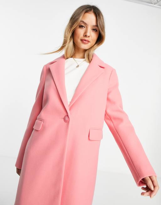 Glamorous Bright Pink Marl Midi Coat with Lapel Collar - Glamorous