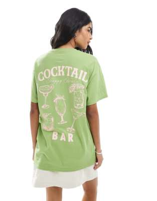 Miss Selfridge cocktail bar summer graphic tee in green - view 1