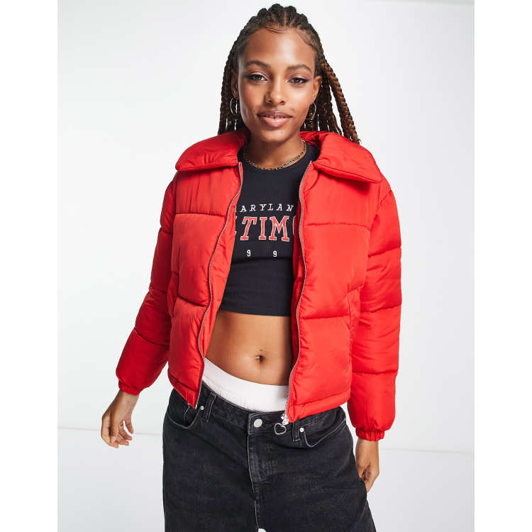 Red cropped puffer deals jacket