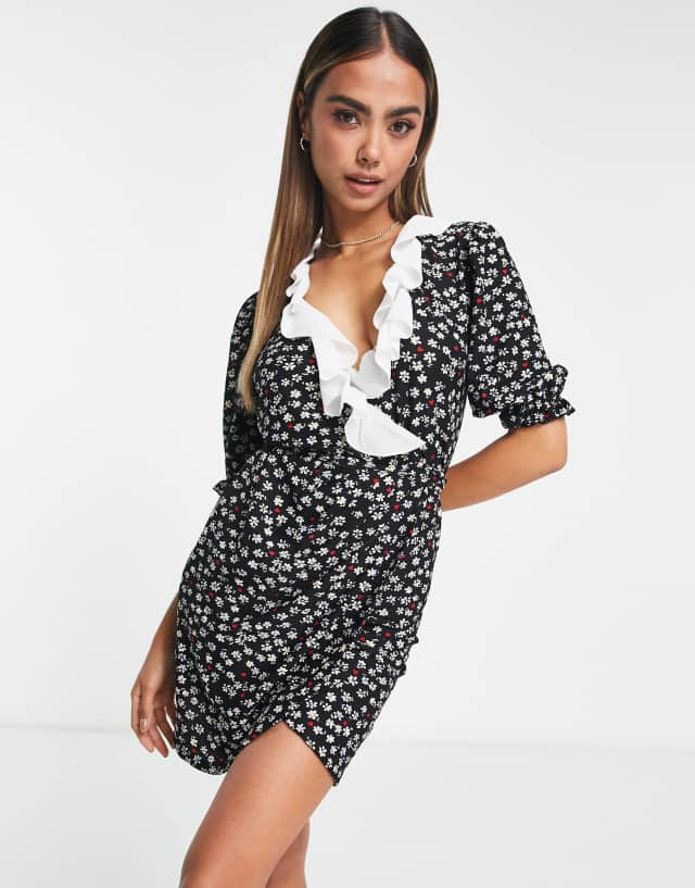 Miss Selfridge collar wrap dress in ditsy print