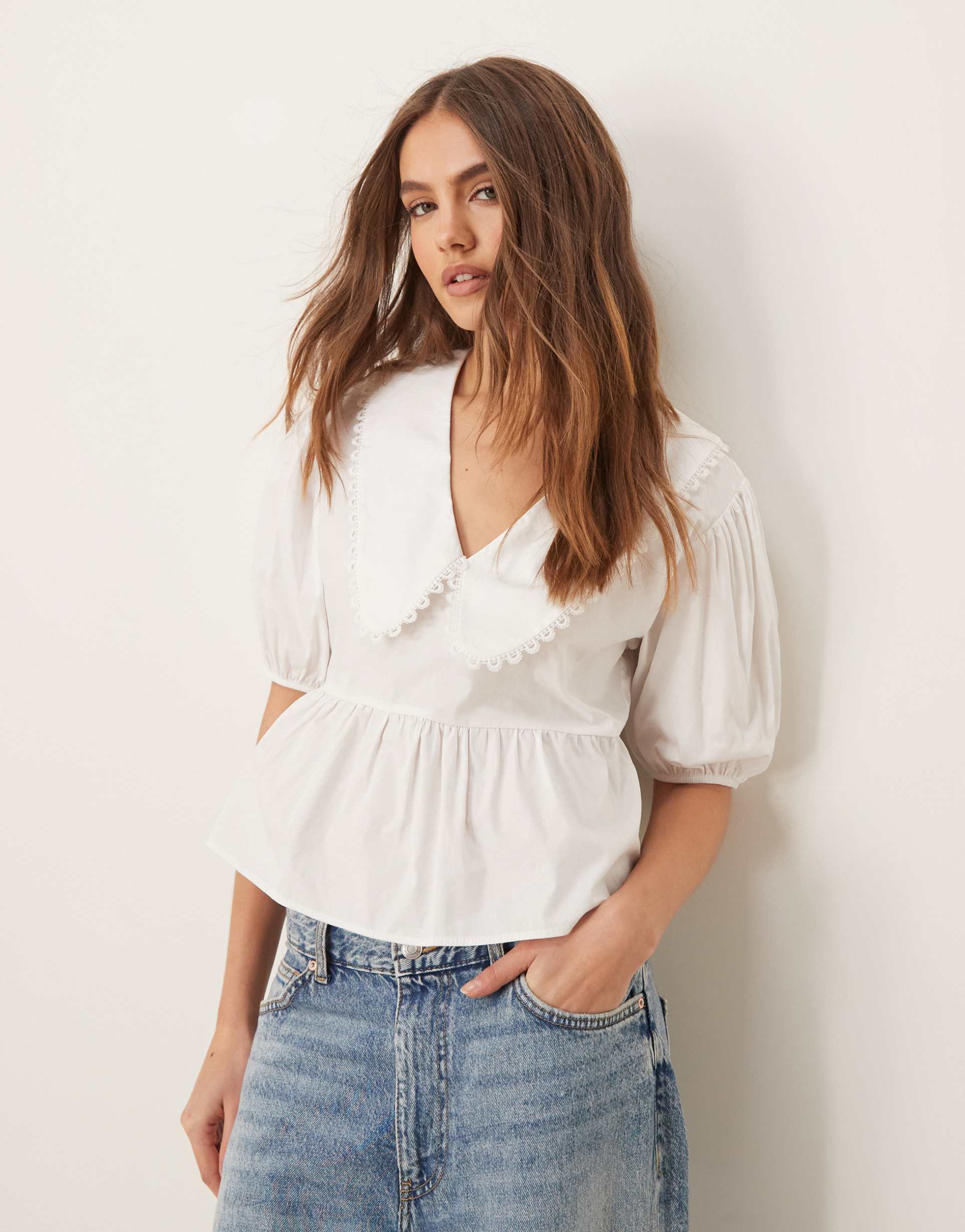 miss selfridge collared blouse in white