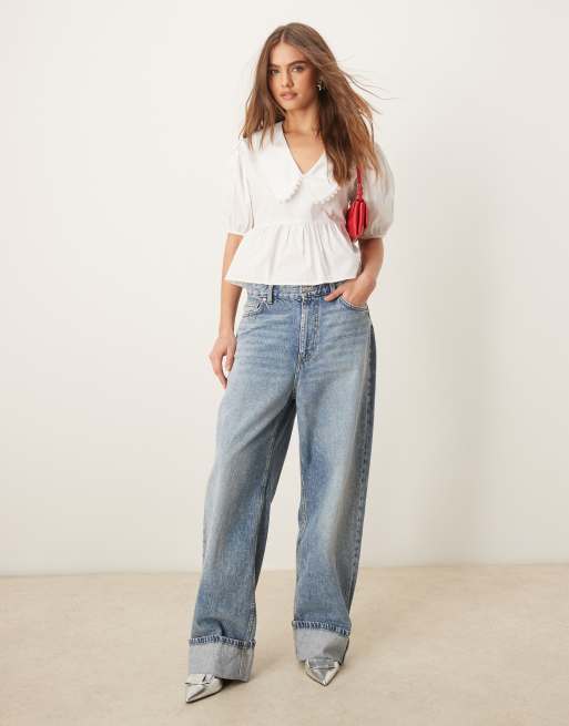 Miss Selfridge collared blouse in white