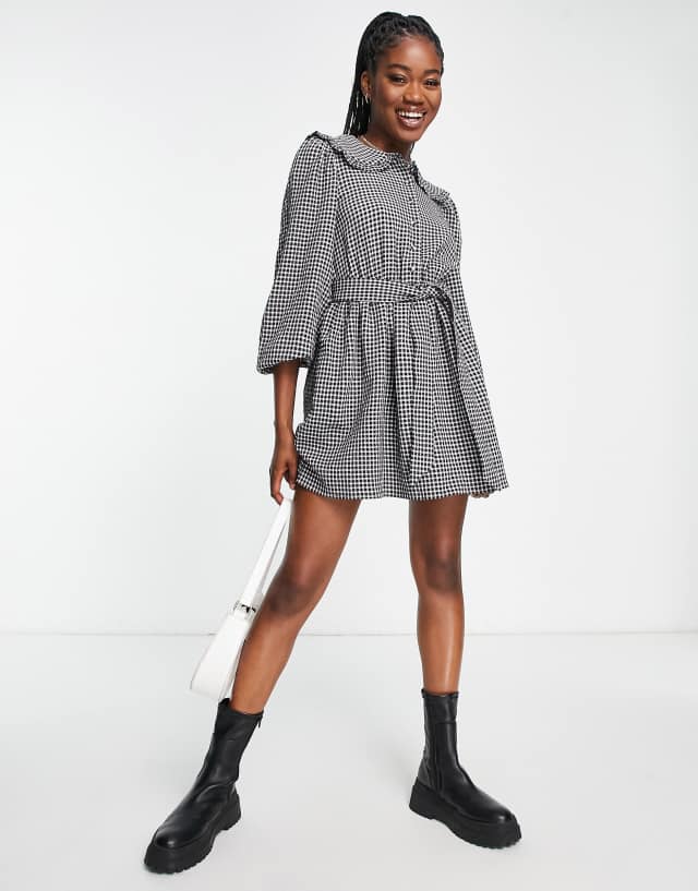 Miss Selfridge collared button through mini dress in gingham