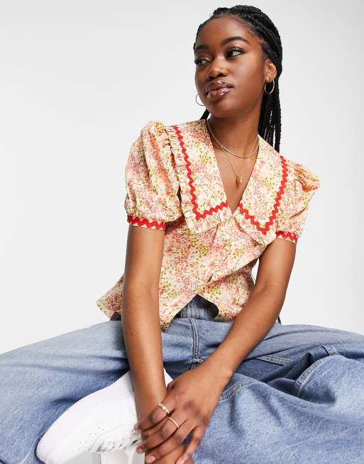 Miss Selfridge collared button through shirt in ditsy print