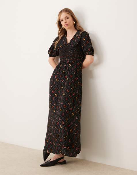 Miss Selfridge collared check maxi dress in floral print - view 1