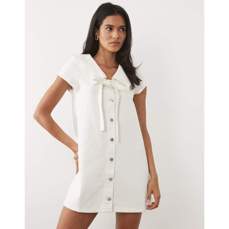 cream denim mini dress self-portrait - Cream Broderie Collared Denim Mini Dress