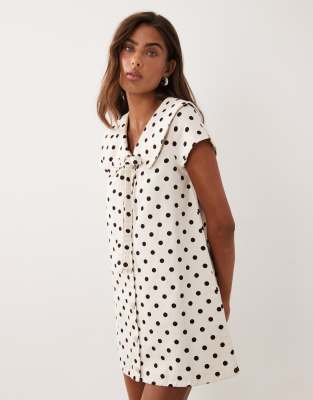 Miss Selfridge Collared Denim Mini Dress With Tie Detail In White