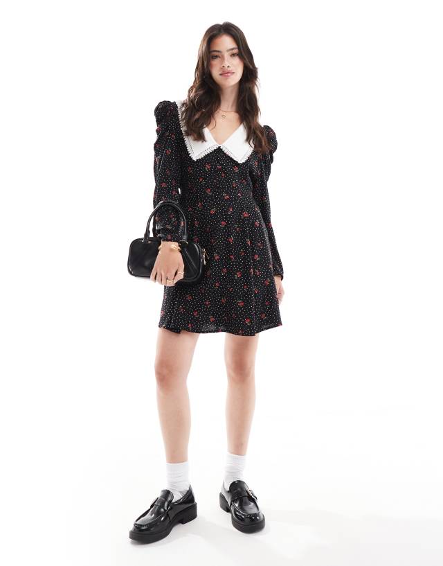 Miss Selfridge - collared mini tea dress in cherry spot print