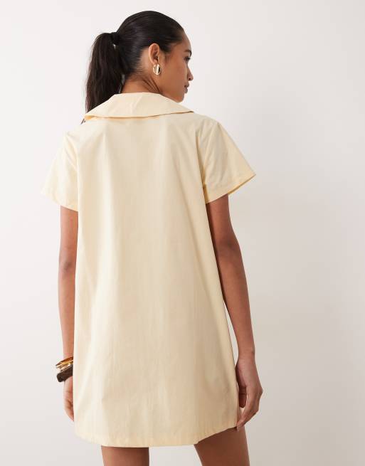 Miss Selfridge collared poplin mini dress with tie detail in buttermilk, 3 of 4