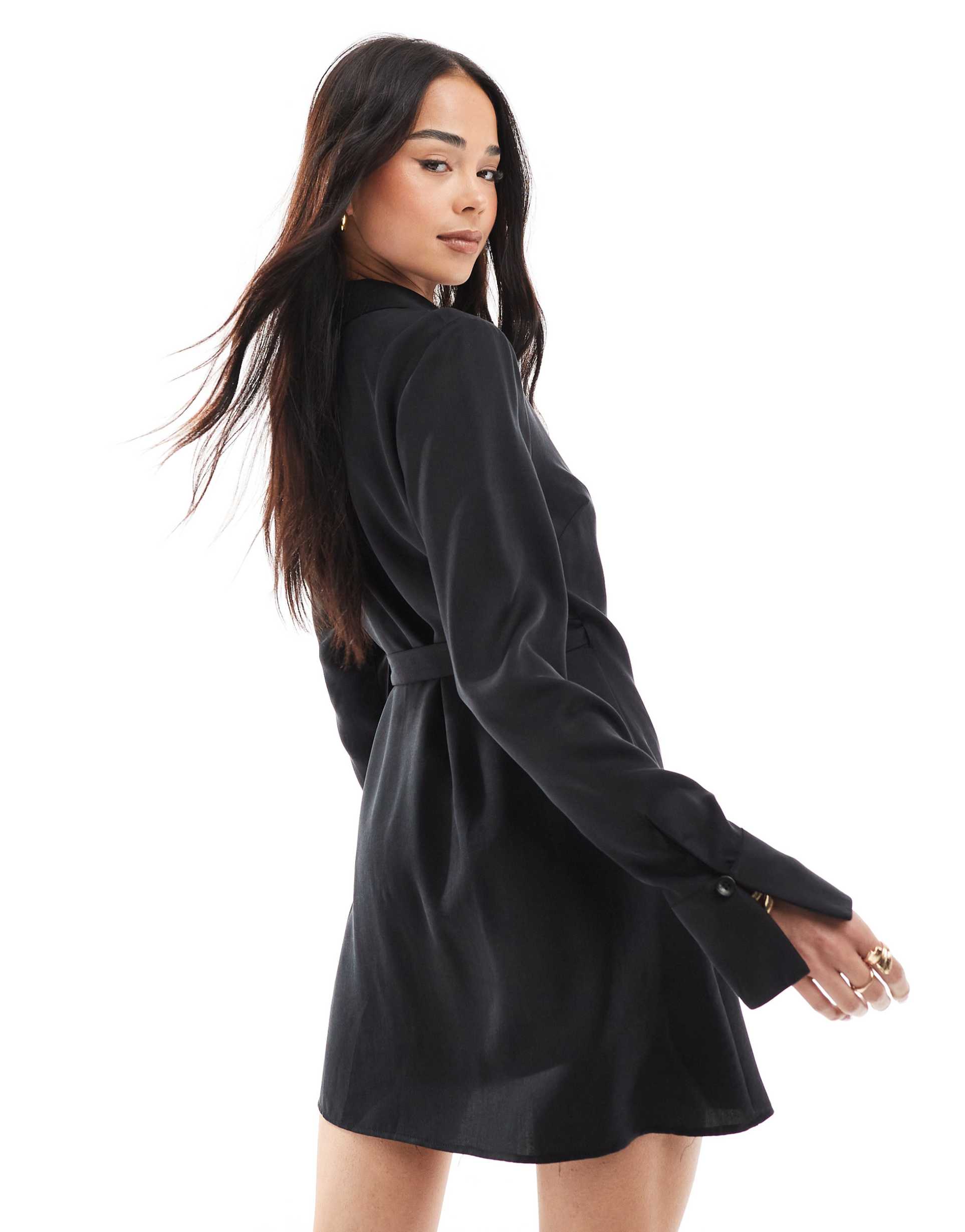 miss selfridge collared wrap shirt dress in black