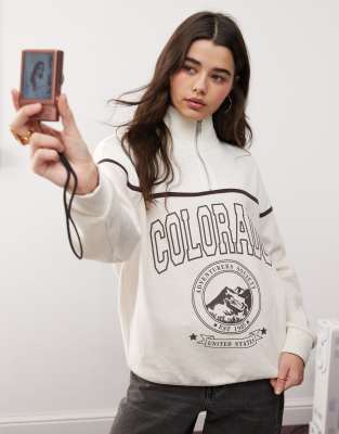 Miss Selfridge - Colorado - Sweatshirt mit kurzem Reißverschluss-Bunt