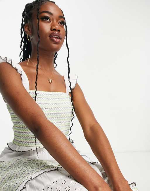 Miss Selfridge colorful stitch broderie maxi dress in ivory , 3 of 4