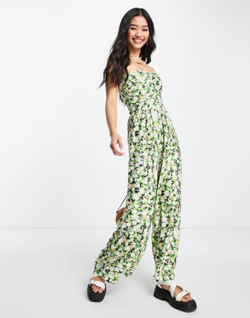 Miss Selfridge - Combinaison bandeau froncée - Vert fleuri
