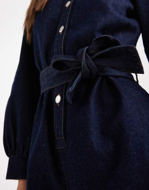 Miss Selfridge - Combishort en jean à ceinture - Indigo délavé, 2 de 4