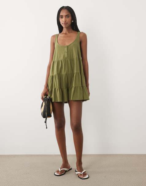 Miss Selfridge - Combishort en jersey à volants - Olive - view 1