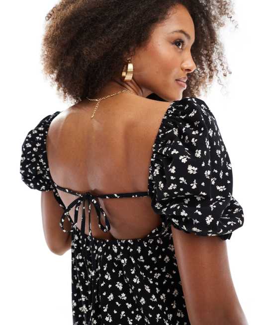 Miss Selfridge - Combishort imprimé à fronces et manches bouffantes - Foncé, 2 de 4