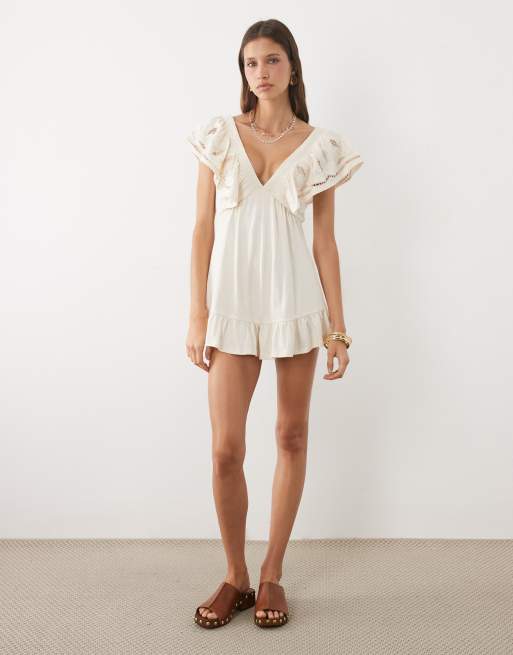 Miss Selfridge - Combishort volanté à broderies - Crème, 2 de 4