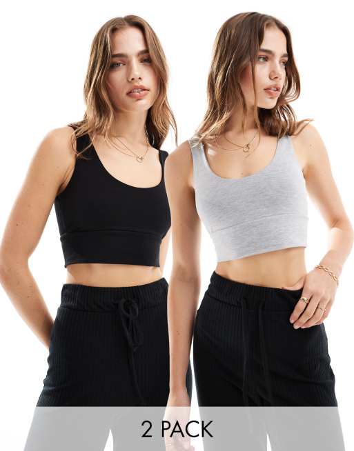 Miss Selfridge - Confezione da 2 brassière con scollo rotondo nera e grigio mélange