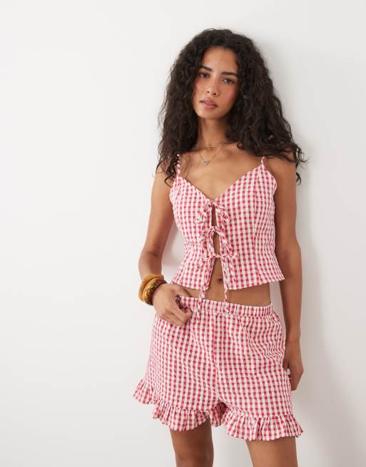 Miss Selfridge - conjunto corto mini con volantes a cuadros vichy, 3 de 5