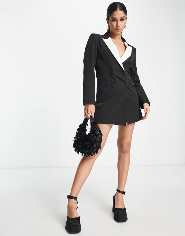 Miss Selfridge contrast blazer dress in black