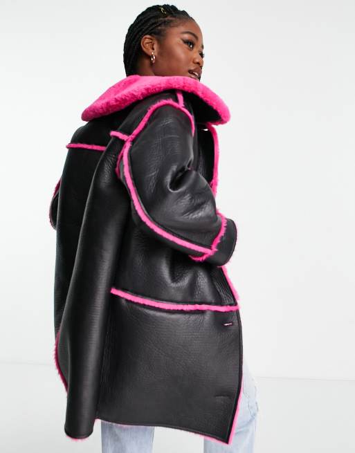 Black coat pink store fur hood