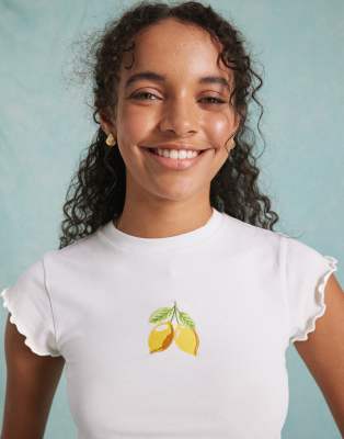 Miss Selfridge Contrast Lettuce Edge Lemon Tee-white