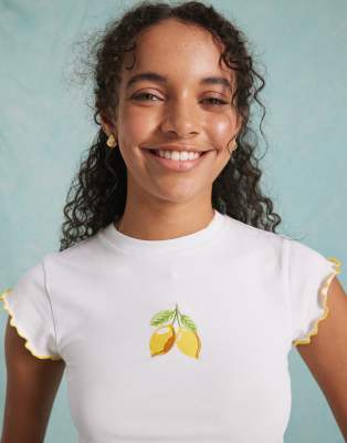  Miss Selfridge contrast lettuce edge lemon tee