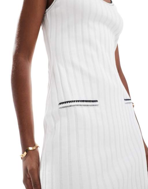 Miss Selfridge contrast seam pocket detail mini dress in ivory, 3 of 4