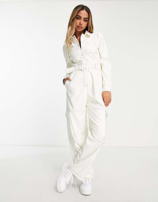 White cargo sales jumpsuit