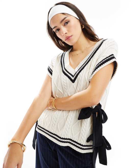 Miss Selfridge contrast tipped knitted singlet in cream