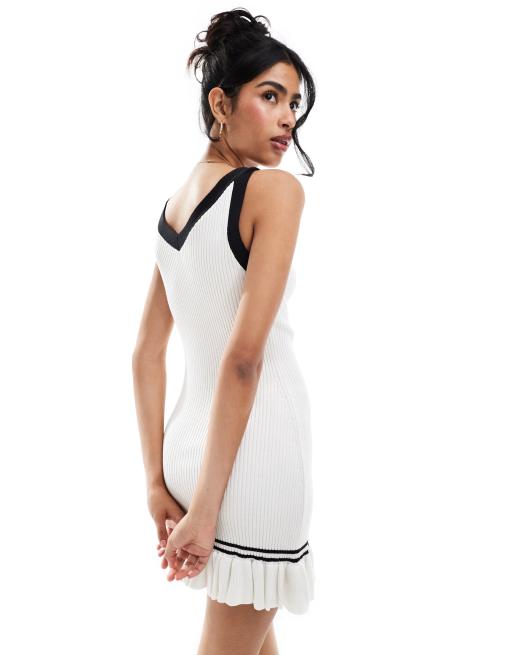 Miss Selfridge contrast tipped mini dress with frill hem, 2 of 4